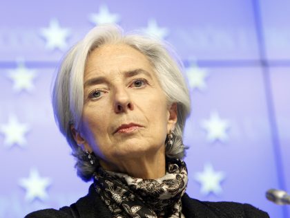 IMF executive director Lagarde attends a news conference after a Eurogroup meeting in Brussels