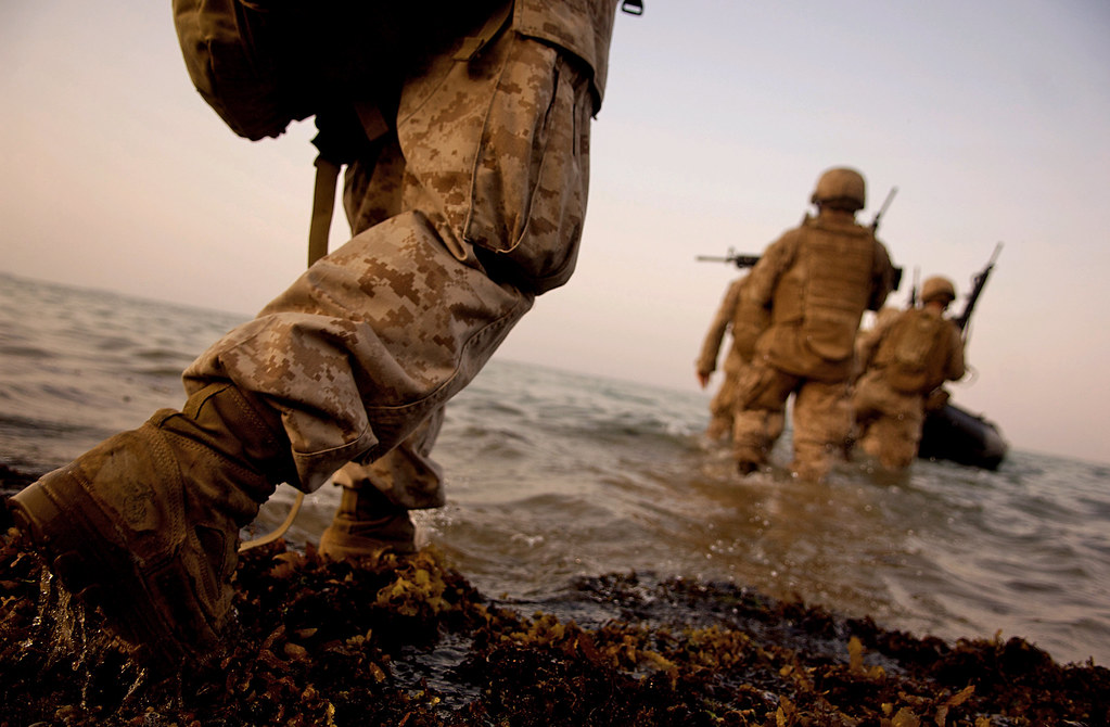 8th Provisional Security Company Marines board Zodiac