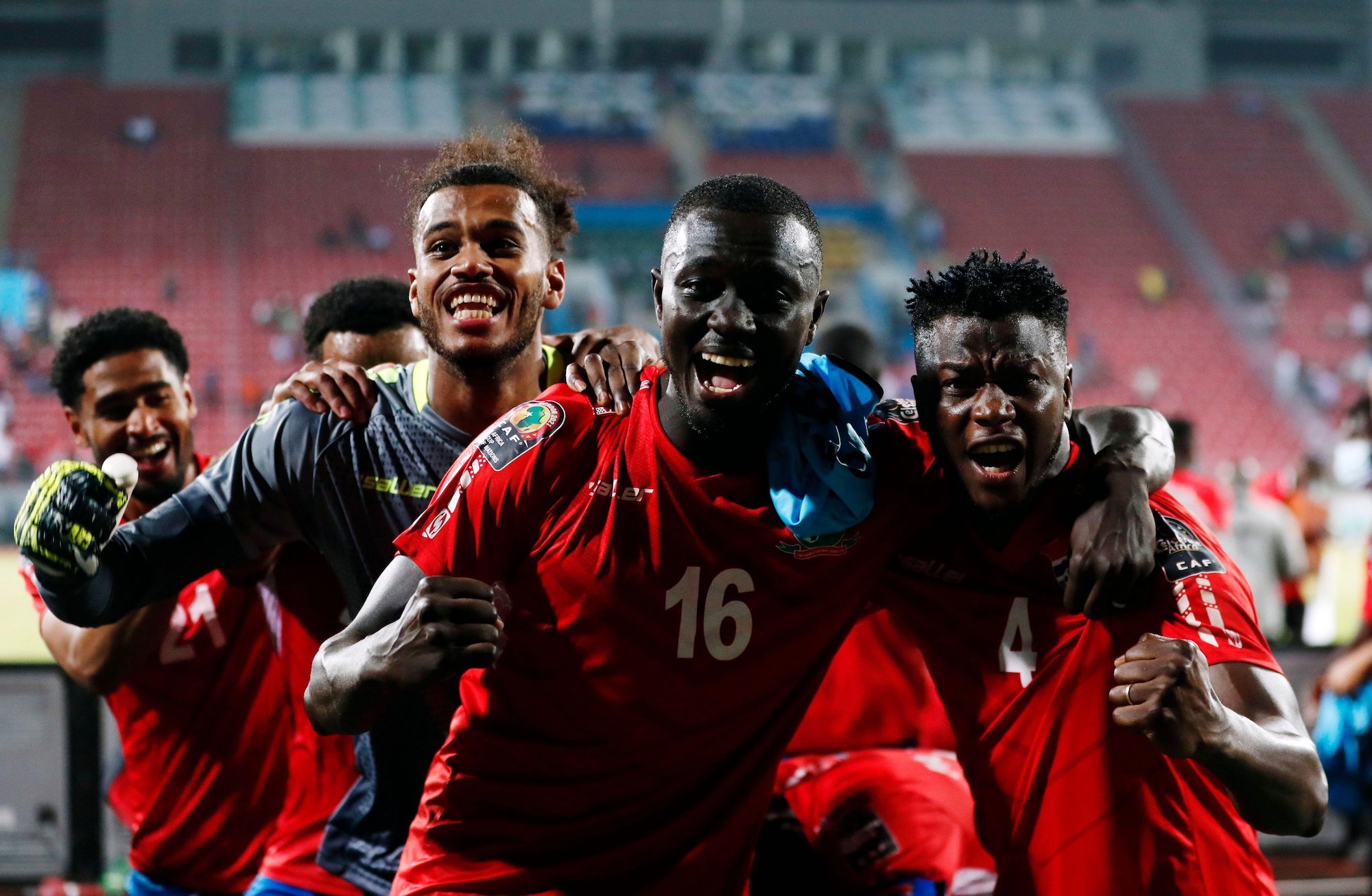 Soccer Football - Africa Cup of Nations - Group F - Gambia v Tunisia - Limbe Omnisport Stadium, Limbe, Cameroon - January 20, 2022 Gambia's Mohammed Mbye with teammates after the match REUTERS/Mohamed Abd El Ghany