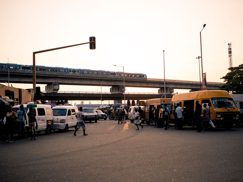 The Lagos metro train from street level.