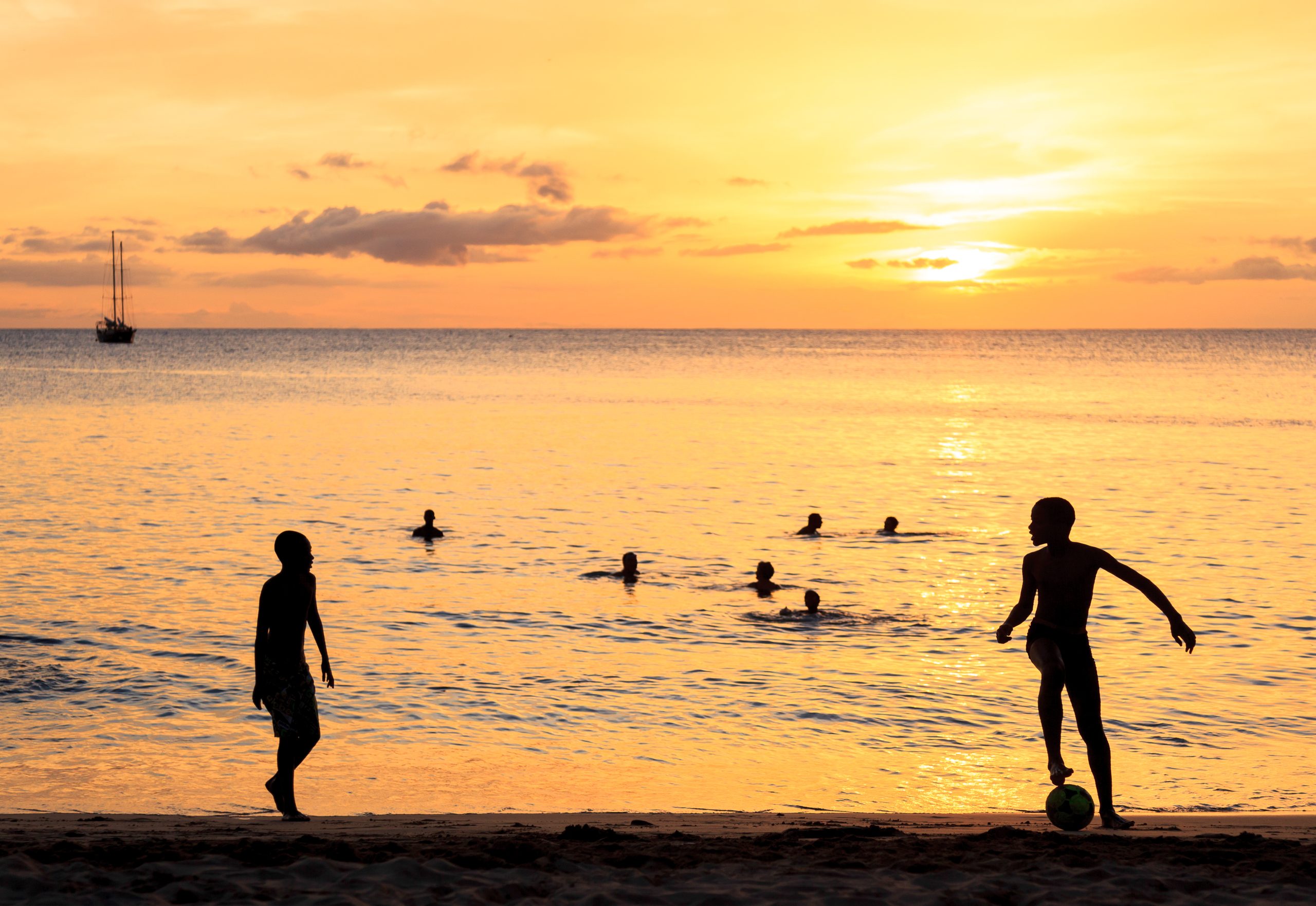 Childrens,Silhouette,Playing,Soccer,At,Tarrafal,Beach,In,Santiago,Island