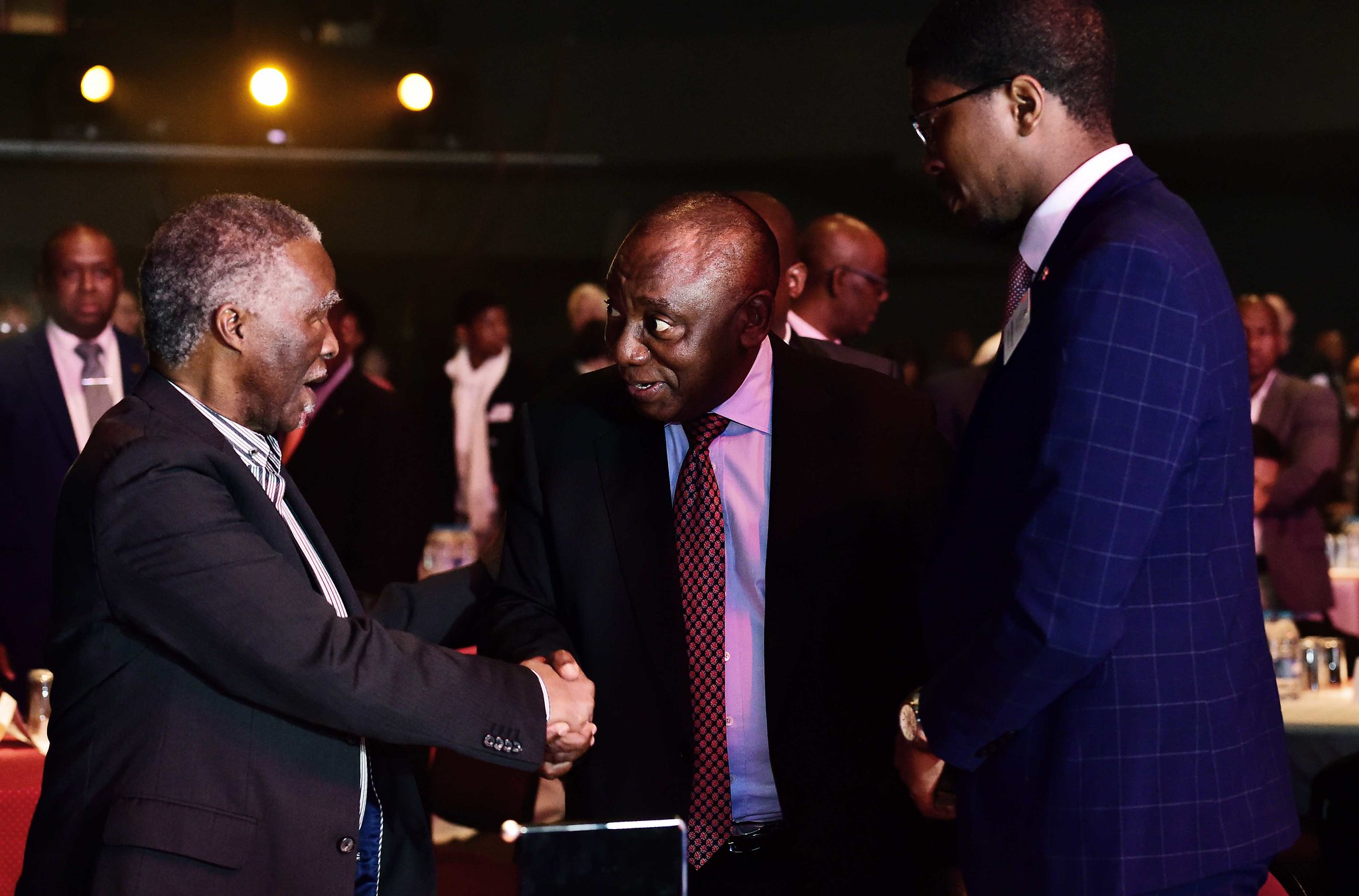 President Cyril Ramaphosa with former President Thabo Mbeki and Mr Mkhuleko Hlengwa (MP) during the launch of the Indlulamithi Scenarios 2030 at the Kyalami Theatre on Track in Midrand.