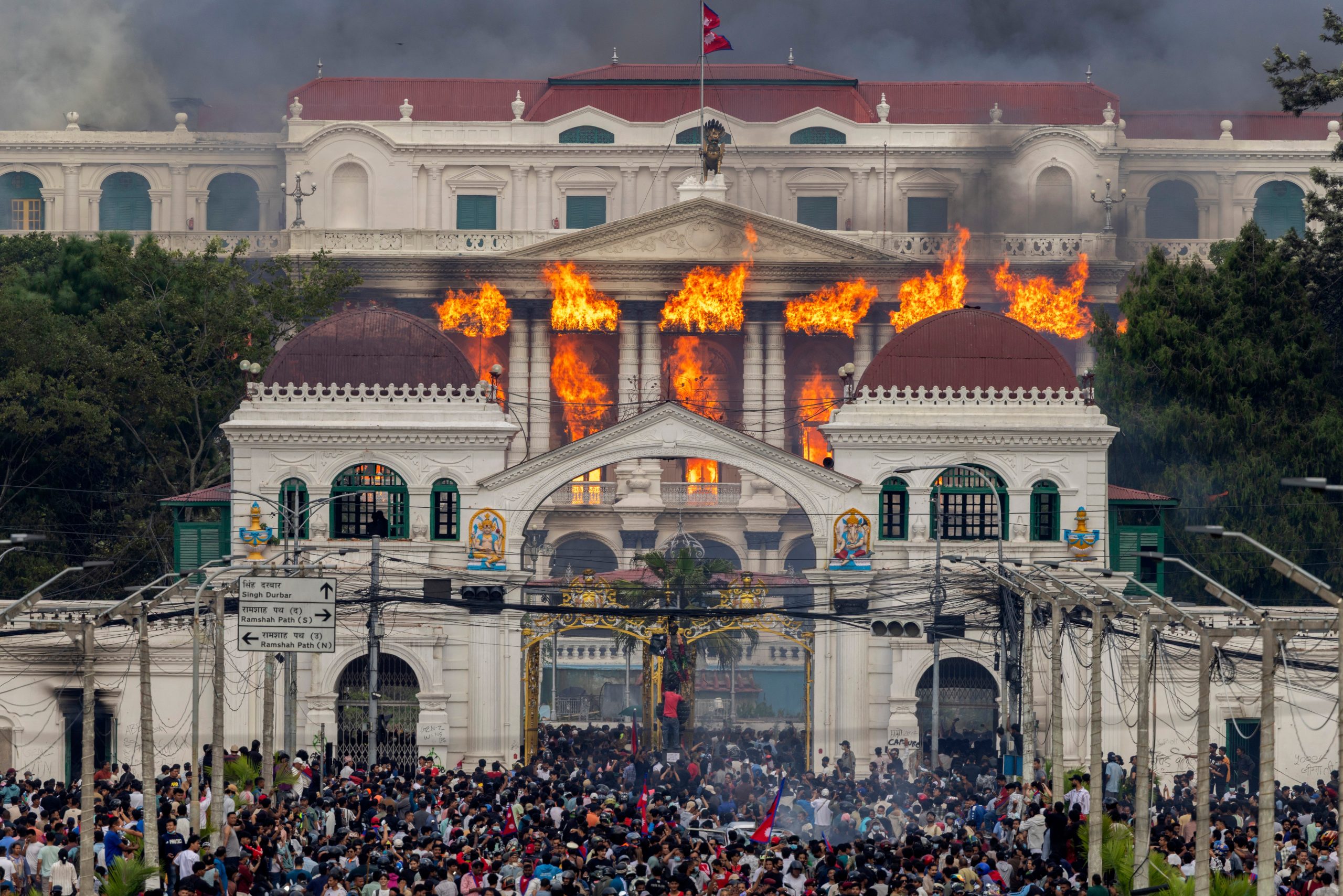 Buildings,Set,Fire,In,Nepal,Protest,,Kathmandu,,Nepal,On,September