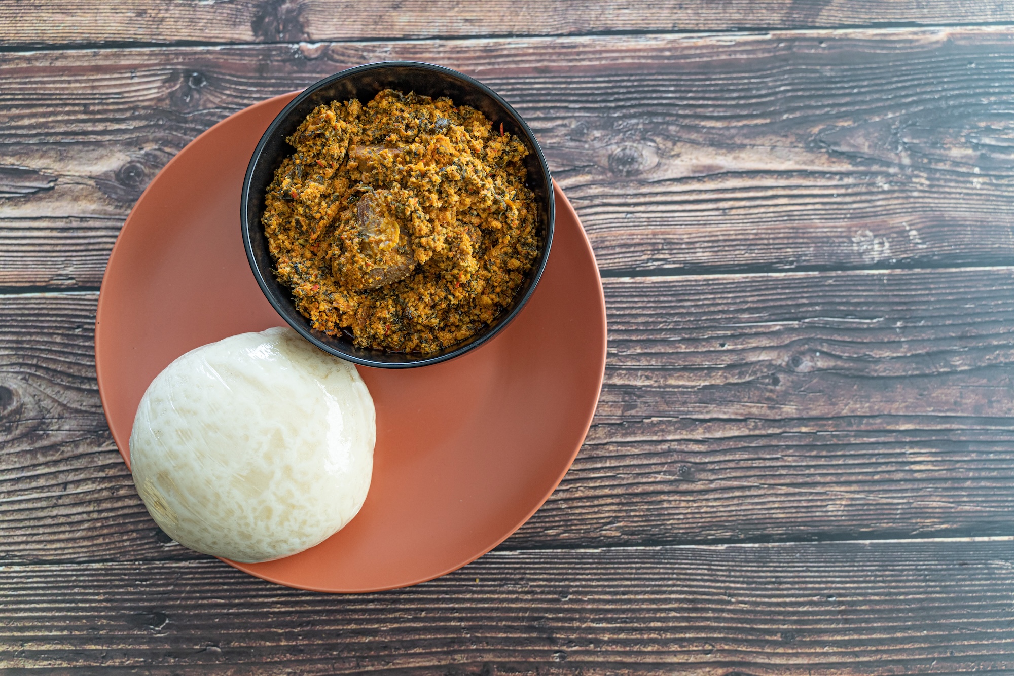 Nigerian,Pounded,Yam,Served,With,Egusi,Soup,Ready,To,Eat
