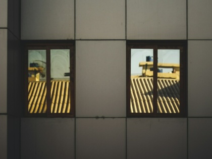 Reflection in small windows in Khartoum, Sudan.