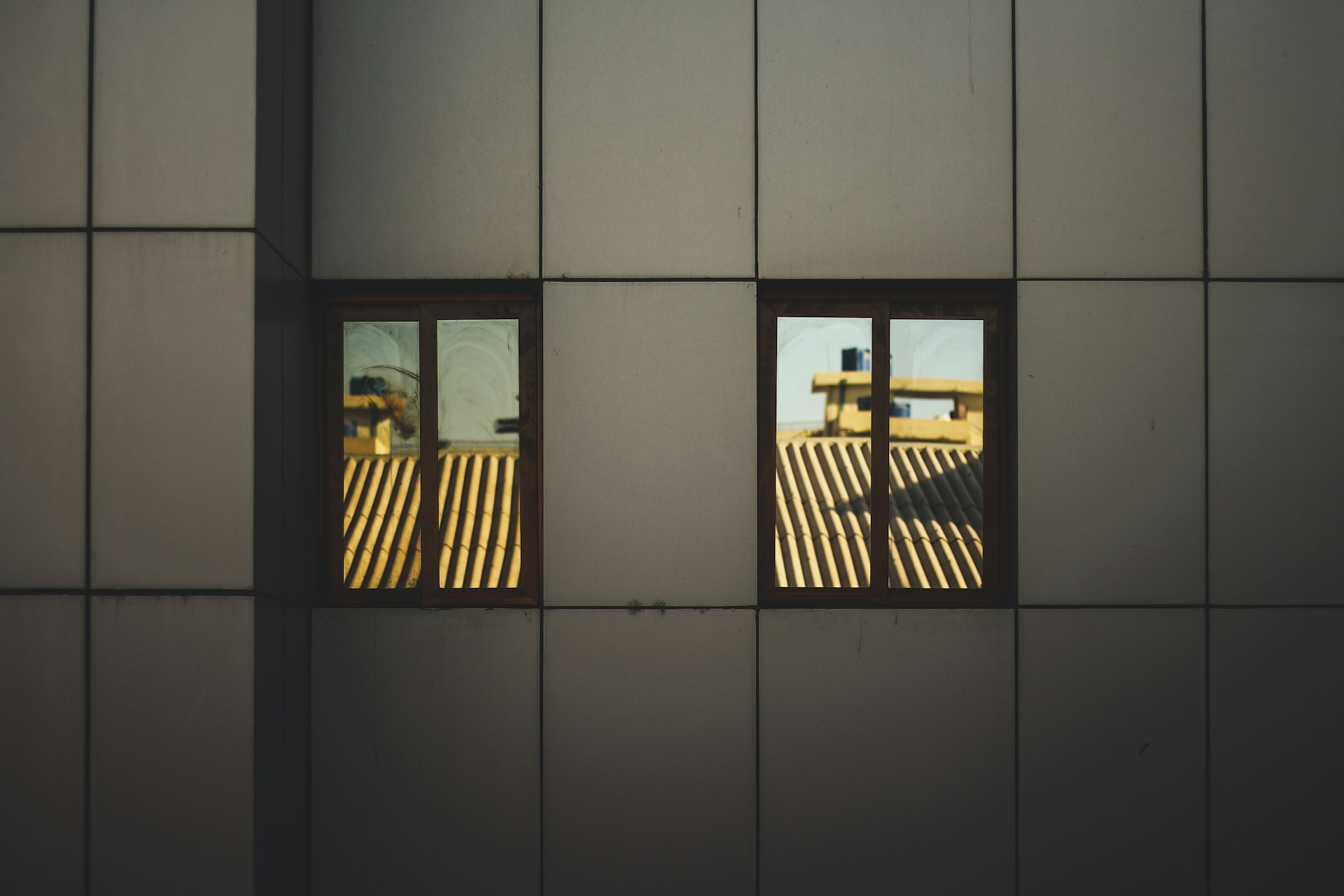 Reflection in small windows in Khartoum, Sudan.